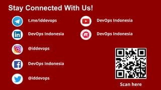 Stay Connected With Us!
t.me/iddevops
DevOps Indonesia
DevOps Indonesia
DevOps Indonesia
@iddevops
@iddevops
DevOps Indonesia
Scan here
 