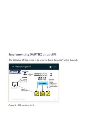 Implementing OAUTH2 on an API
The objective of this recipe is to secure a RAML based API using OAuth2.
Figure 1: API management
 