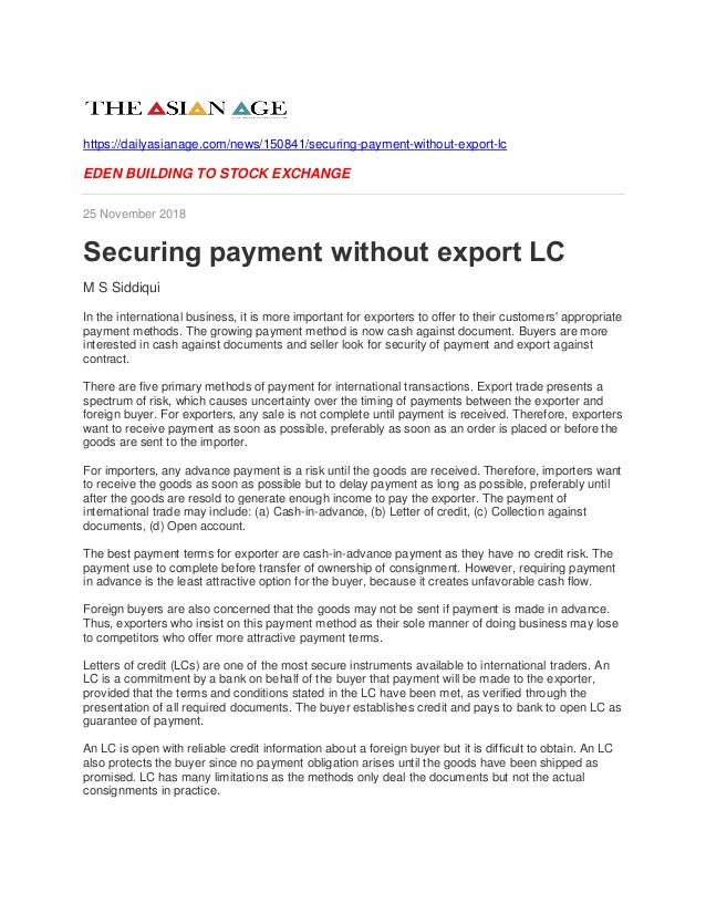 Securing Payment Without Export Lc