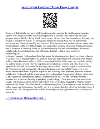 Securing The Castilian Throne Essay Example | PDF
