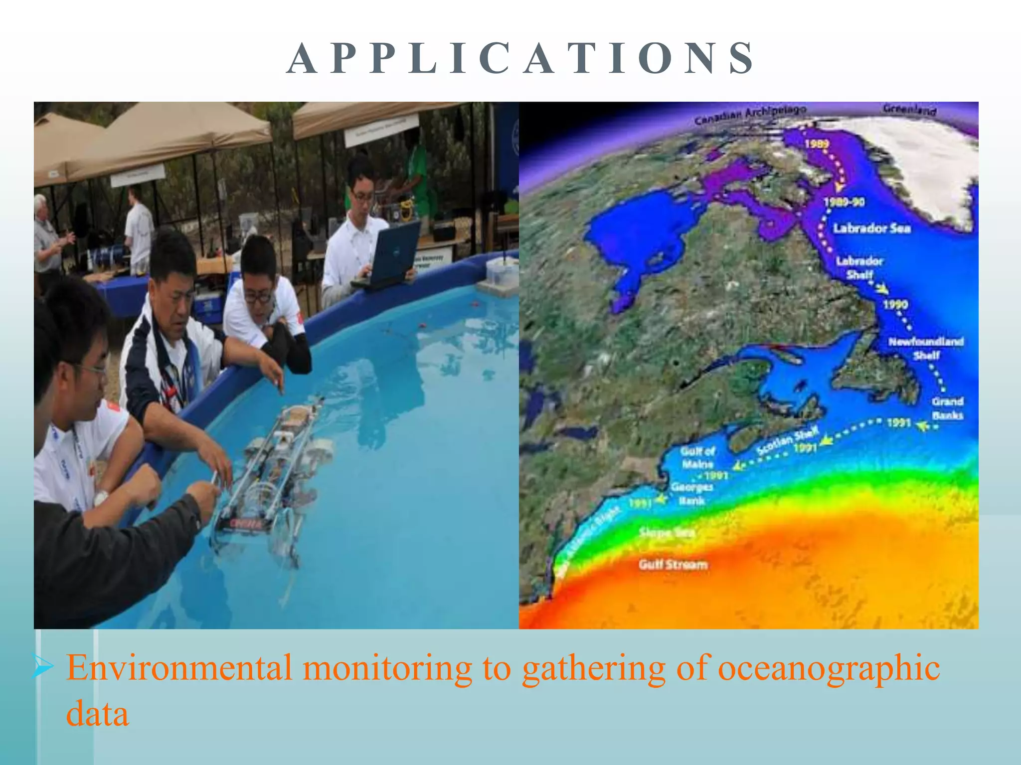 APPLICATIONS




 Environmental monitoring to gathering of oceanographic
  data
 