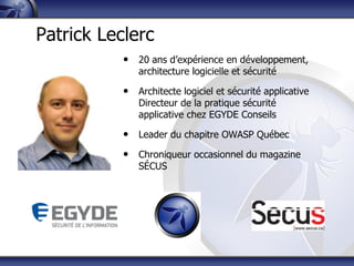 Securite applicative et SDLC - OWASP Quebec - 15 avril 2014 