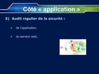 Côté « application »
5) Audit régulier de la sécurité :
 de l’application,
 du serveur web,
 