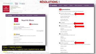 #ZeroTrust #Security #Compliance
Ce document est élaboré dans un esprit collaboratif de partage de connaissances et d’expériences de l’ISACA, Excelerate Systems et T&S Consulting. Utilisez le librement, mais n’oubliez pas de citer vos sources
https://reports.exodus-
privacy.eu.org/fr/reports/com.royalairmaroc.app/l
atest/
RÉSOLUTIONS !
 