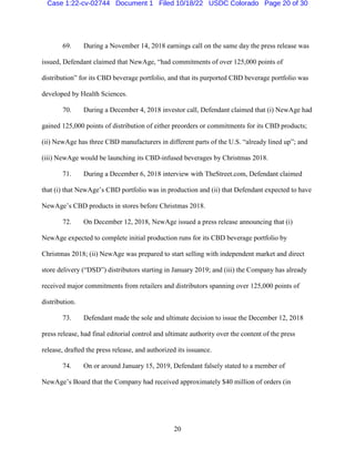 20
69. During a November 14, 2018 earnings call on the same day the press release was
issued, Defendant claimed that NewAg...