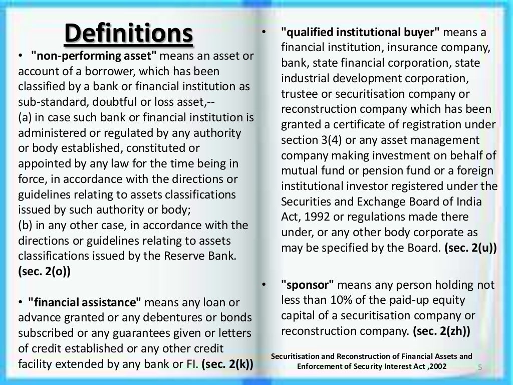 Securitisation and reconstruction of financial assets and enforcement…