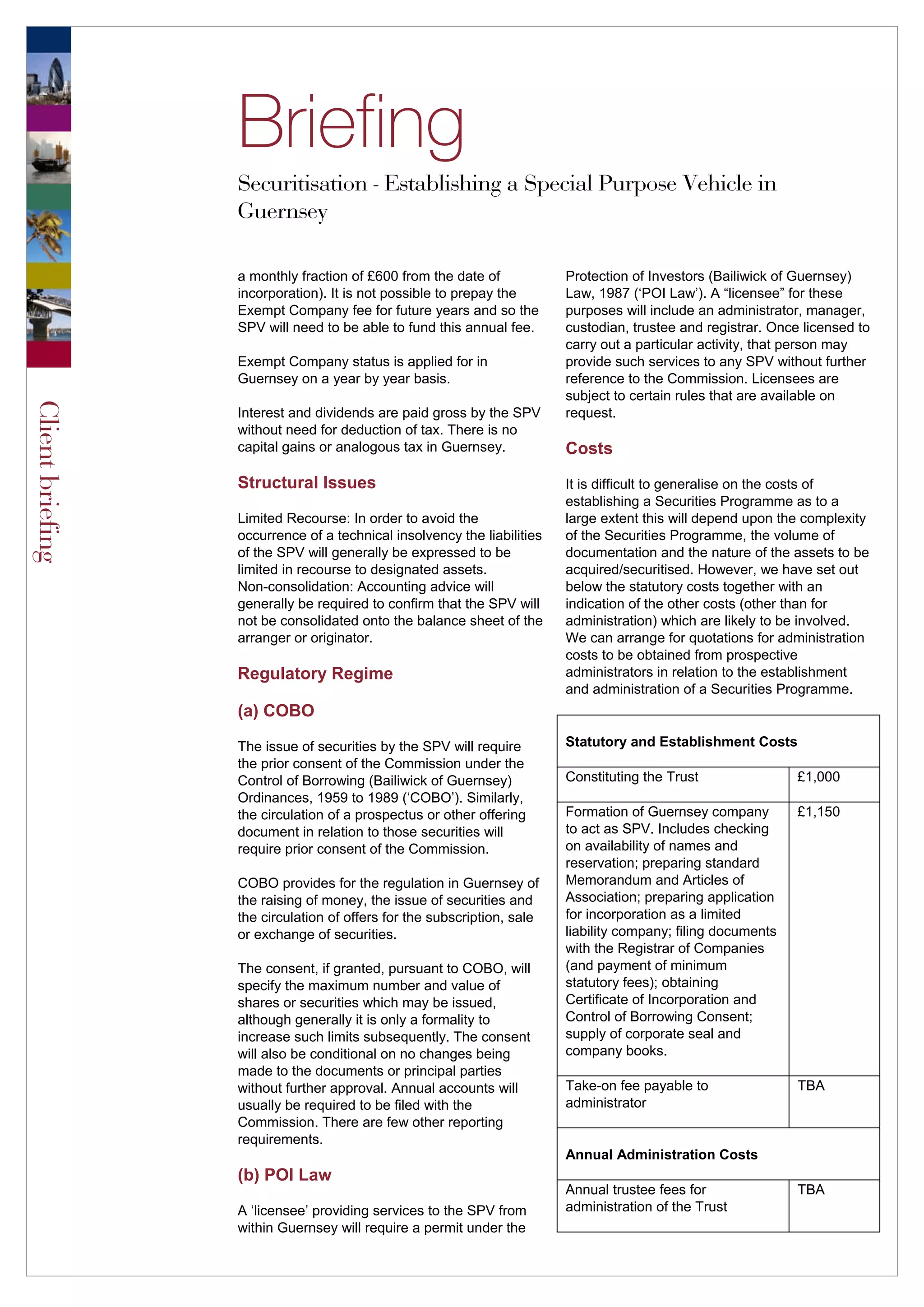 Securitization: Establishing a Special Purpose Vehicle in Guernsey