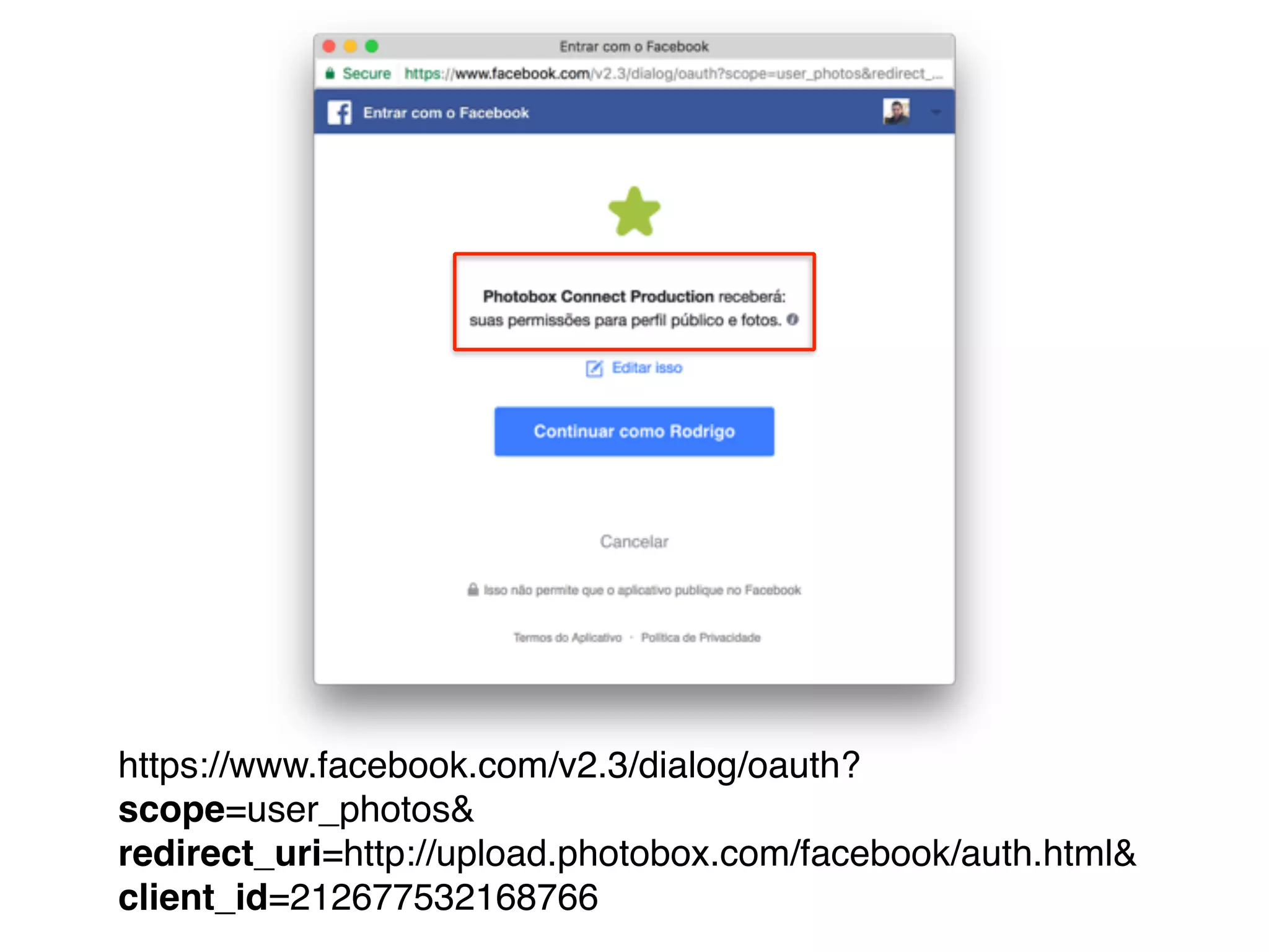 https://www.facebook.com/v2.3/dialog/oauth?
scope=user_photos&
redirect_uri=http://upload.photobox.com/facebook/auth.html&
client_id=212677532168766
 
