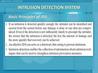 INTRUSION DETECTION SYSTEM
Basic Principles of IDS:
 