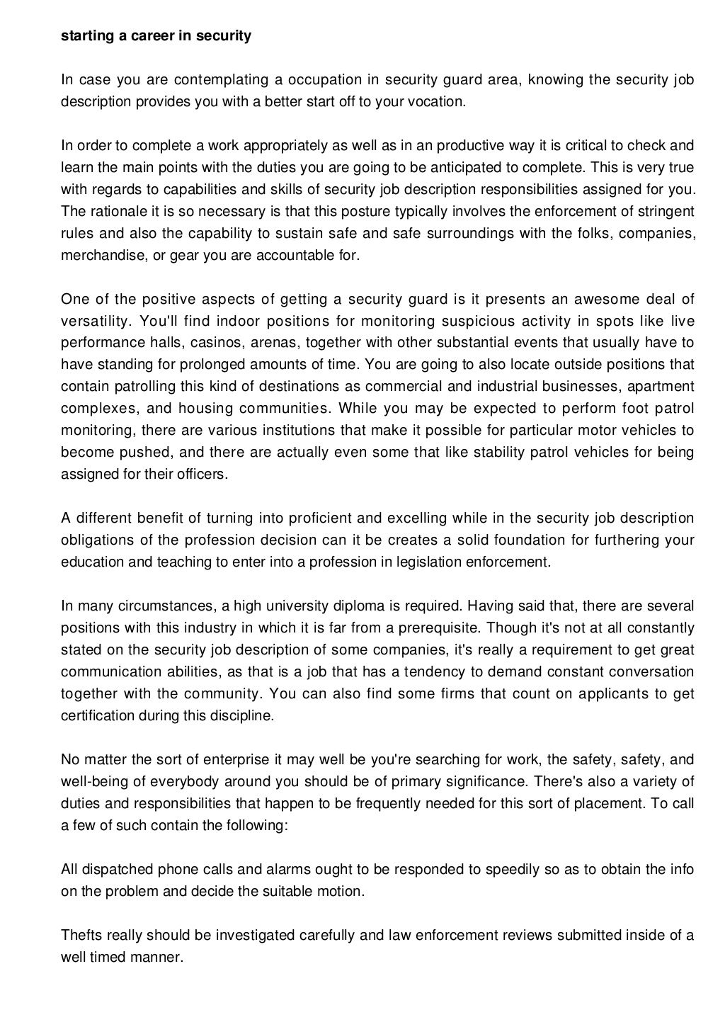 Security Guard Job Description