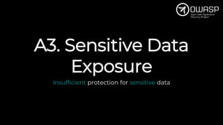 A3. Sensitive Data
Exposure
Insufficient protection for sensitive data
 