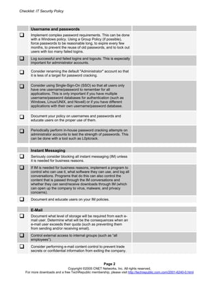Security Policy Checklist