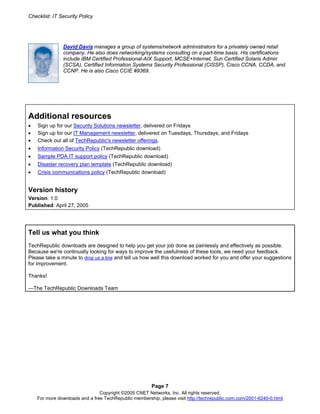 Security Policy Checklist