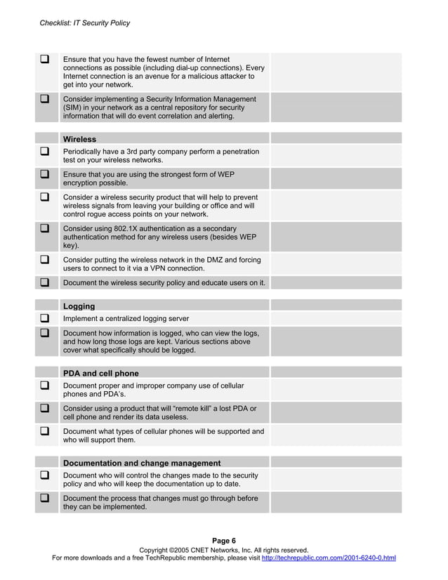 Security Policy Checklist PPT