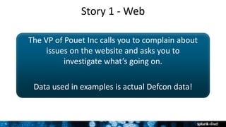 4
Story 1 - Web
The VP of Pouet Inc calls you to complain about
issues on the website and asks you to
investigate what’s g...