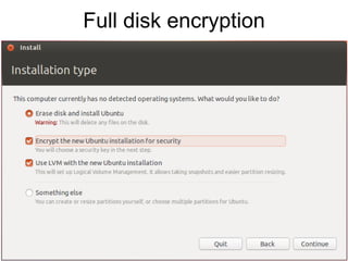 Avoid non-encrypted protocols!
➢
Encrypted protocols
➢
HTTPS
➢
SFTP
➢
SSH
➢
TOR
➢
VPN
➢
WEP
(Wired Equivalent Protocol. Weak!)
➢
WPA - WPA2
Wi-Fi Protected Access
➢
Non-encrypted protocols
➢
HTTP
➢
FTP
➢
TELNET
➢
BitTorrent
 