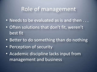 Security Administration I 1 Evolving