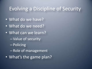 Security Administration I 1 Evolving