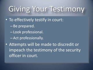 Security Administration Viii 3 Testifying In Court