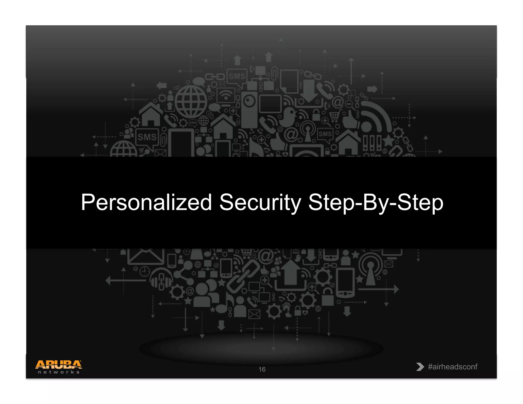 CONFIDENTIAL
© Copyright 2013. Aruba Networks, Inc.
All rights reserved 16 #airheadsconf#airheadsconf16
Personalized Security Step-By-Step
 