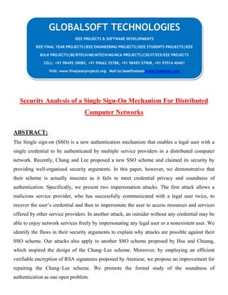JAVA 2013 IEEE NETWORKSECURITY PROJECT Security analysis of a single ...