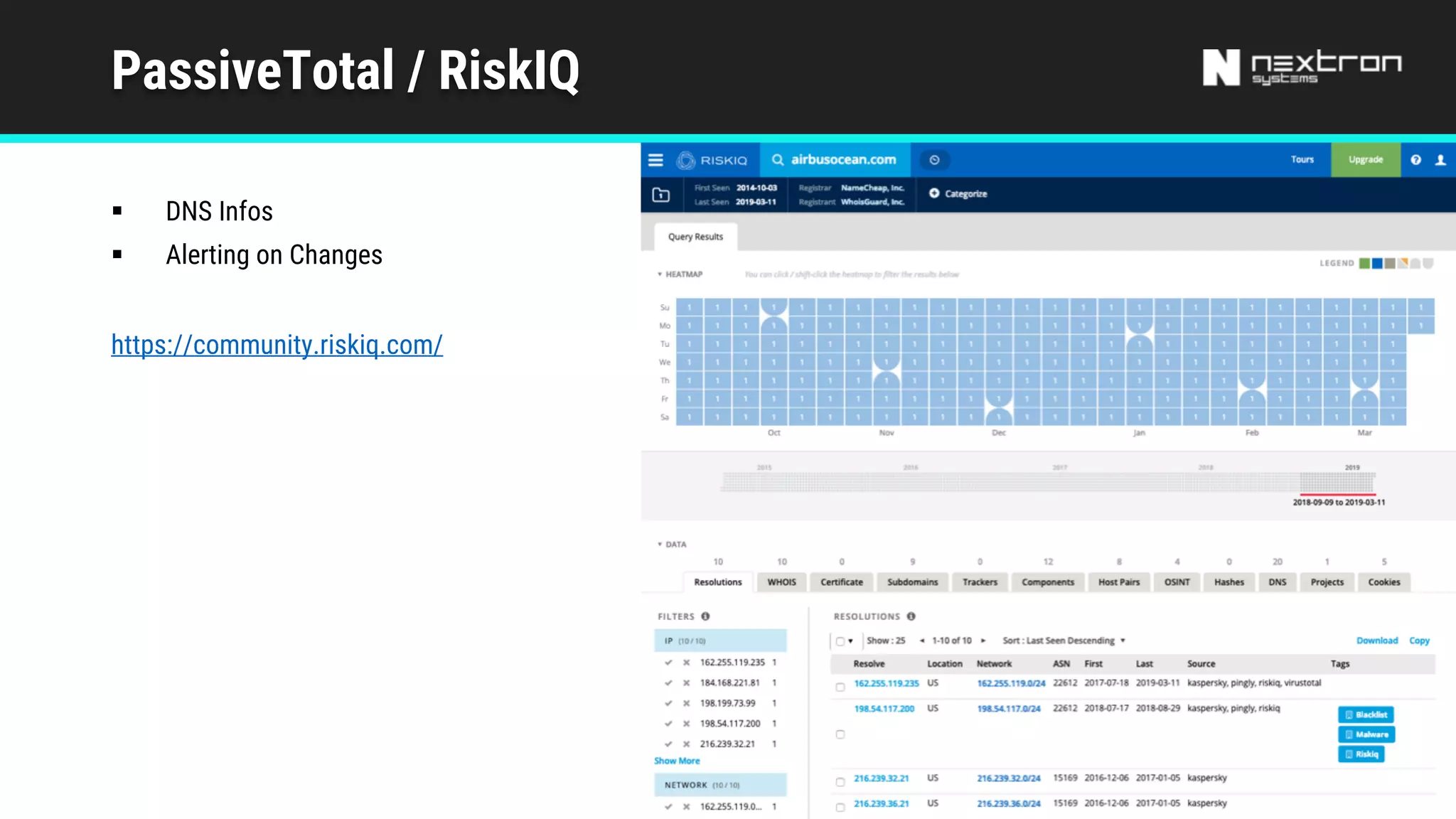 PassiveTotal / RiskIQ
§ DNS Infos
§ Alerting on Changes
https://community.riskiq.com/
 