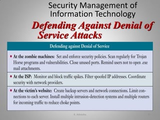 Defending Against Denial of
Service Attacks
Security Management of
Information Technology
K. Adisesha 35
 