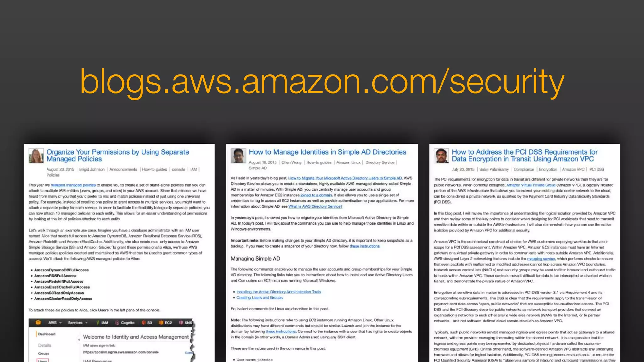 blogs.aws.amazon.com/security
 