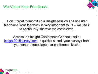 We Value Your Feedback!
Don‘t forget to submit your Insight session and speaker
feedback! Your feedback is very important to us – we use it
to continually improve the conference.
Access the Insight Conference Connect tool at
insight2015survey.com to quickly submit your surveys from
your smartphone, laptop or conference kiosk.
44
 
