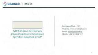 R&D & Product Development
International Market Expansion
Operation to support growth
Bui Quang Minh - CEO
Website: www.sec...