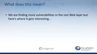 What does this mean?
• We are finding more vulnerabilities in the non Web layer but
here’s where it gets interesting…
 