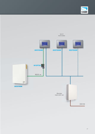 47
RS232 LINE
230 V AC
002SCP8096
002STS550M 002STS550M 002STS550M
ADDITIONAL
POWER SUPPLY UNITNIT
0002S2SCPCP80809696
Up to 8
touch screens
001SIFTS01
EN_2014_CATALOGO_SICUREZZA.indd 47 12/06/14 15:03
 