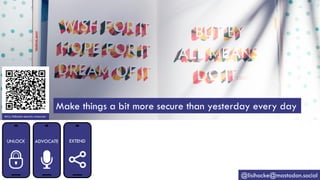 THANK YOU! www.lisihocke.com
@lisihocke@mastodon.social
bit.ly/lisihocke-security-resources
Make things a bit more secure than yesterday every day
 