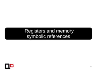 53
● Registers and memory
symbolic references
 