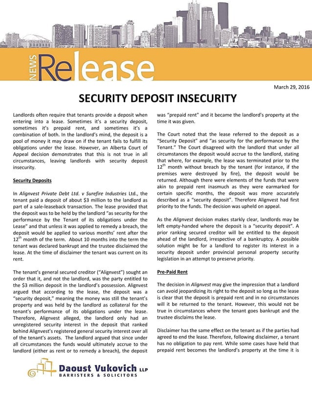 Security deposit insecurity - Daoust Vukovich LLP | PDF | Real Estate ...