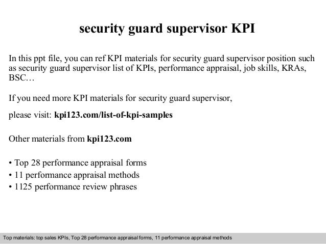 security guard supervisor kpi security guard supervisor