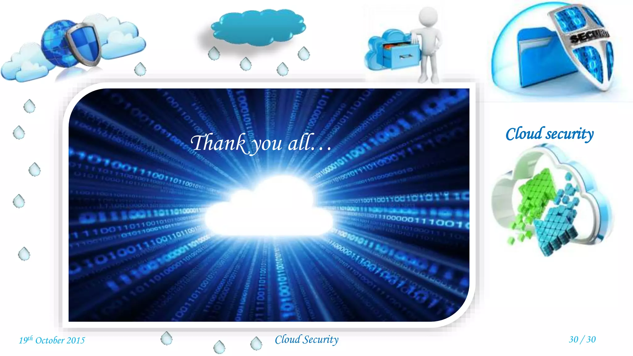 Cloud security
Cloud Security
Thank you all…
30 / 3019th October 2015
 