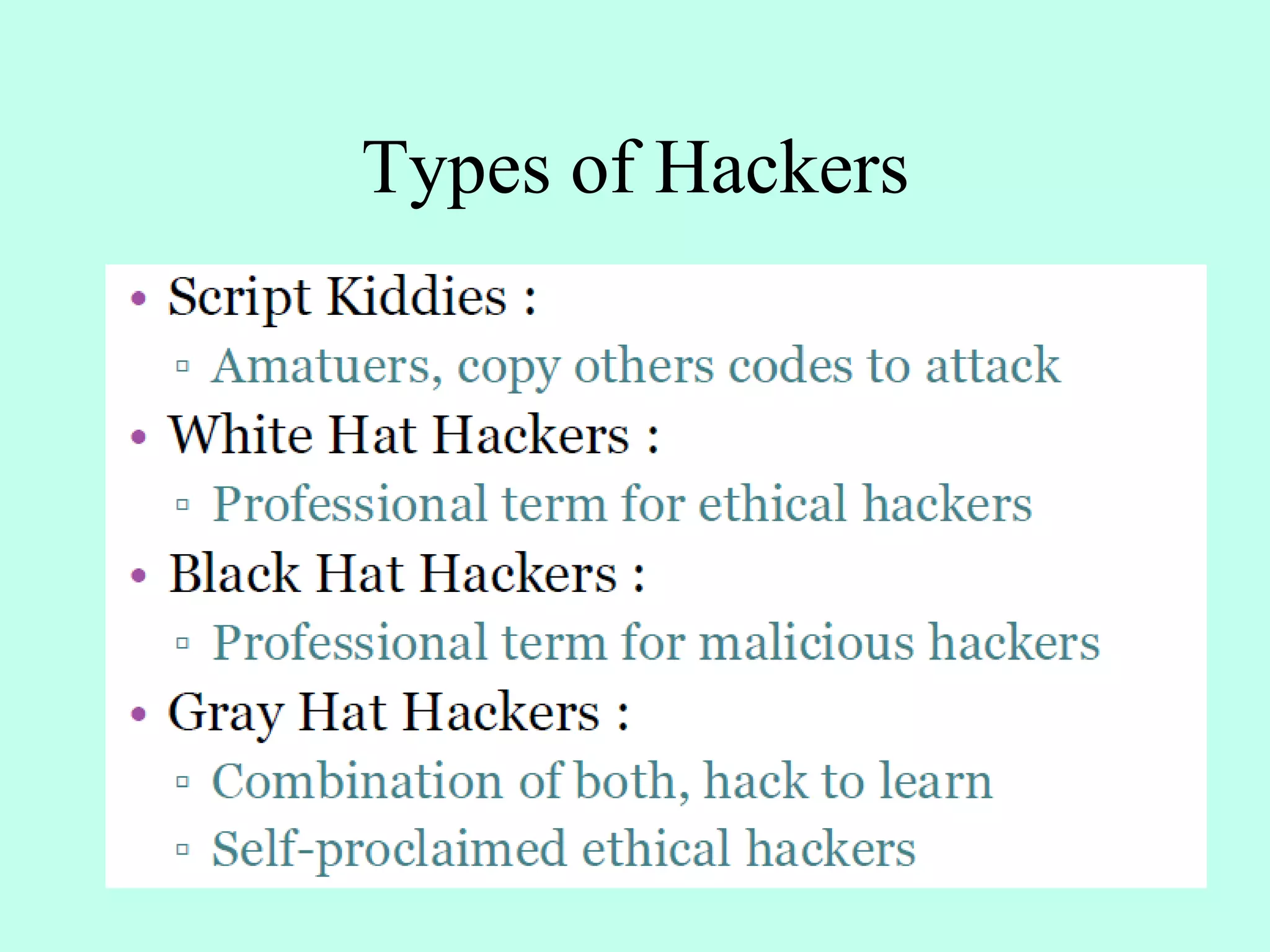Types of Hackers
 