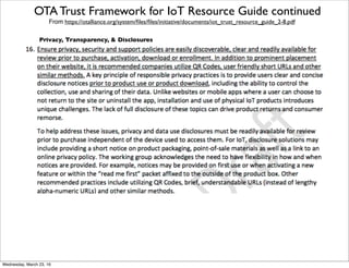 OTA Trust Framework for IoT Resource Guide continued
From https://otalliance.org/system/ﬁles/ﬁles/initiative/documents/iot_trust_resource_guide_2-8.pdf
User Access and Credentials
Friday, April 29, 16
 