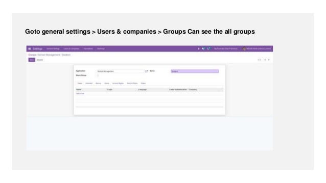 Goto general settings > Users & companies > Groups Can see the all groups
 