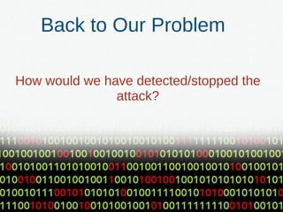 Back to Our Problem
How would we have detected/stopped the
attack?
 