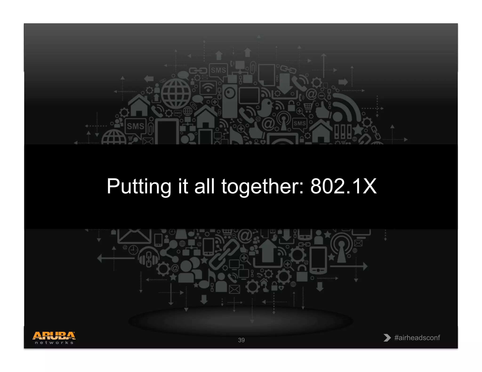 CONFIDENTIAL
© Copyright 2013. Aruba Networks, Inc.
All rights reserved 39 #airheadsconf
#airheadsconf
39
Putting it all together: 802.1X
 