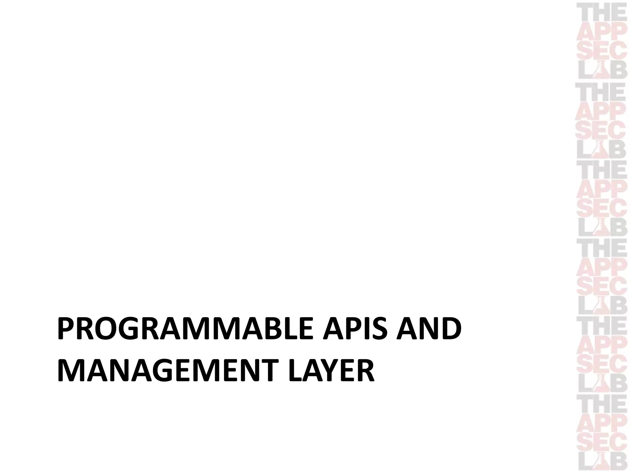 PROGRAMMABLE APIS AND 
MANAGEMENT LAYER 
 