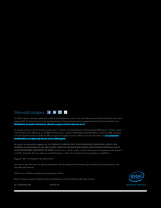 Share with Colleagues
Intel AES-NI requires a computer system with an AES-NI-enabled processor, as well as non-Intel software to execute the instructions in the correct
sequence. AES-NI is available on select Intel processors. For availability, consult your reseller or system manufacturer. For more information, see
http://software.intel.com/en-us/articles/intel-advanced-encryption-standard-instructions-aes-ni/.


No computer system can provide absolute security under all conditions. Intel Trusted Execution Technology (Intel TXT) requires a computer system
with Intel Virtualization Technology, an Intel TXT–enabled processor, a chipset, a BIOS, Authenticated Code Modules, and an Intel TXT–compatible
measured launched environment (MLE). Intel TXT also requires the system to contain a TPM v1.s. For more information, visit intel.com/content/
www/us/en/data-security/security-overview-general-technology.html.


This paper is for informational purposes only. THIS DOCUMENT IS PROVIDED “AS IS” WITH NO WARRANTIES WHATSOEVER, INCLUDING ANY
WARRANTY OF MERCHANTABILITY, NONINFRINGEMENT, FITNESS FOR ANY PARTICULAR PURPOSE, OR ANY WARRANTY OTHERWISE ARISING
OUT OF ANY PROPOSAL, SPECIFICATION, OR SAMPLE. Intel disclaims all liability, including liability for infringement of any property rights, relating to
use of this information. No license, express or implied, by estoppel or otherwise, to any intellectual property rights is granted herein.


Copyright © 2011 Intel Corporation. All rights reserved.


Intel, the Intel logo, Core, Xeon, Intel Sponsors of Tomorrow., and the Intel Sponsors of Tomorrow. logo are trademarks of Intel Corporation in the
U.S. and/or other countries.


*Other names and brands may be claimed as the property of others.


Active Directory is a registered trademark of Microsoft Corporation in the United States and/or other countries.


0911/JM/ME/PDF-USA	                               325966-001                                                                                             Sponsors of Tomorrow.™
 