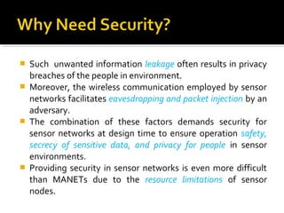 Security in wireless sensor networks | PPT