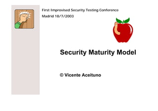 First Improvised Security Testing Conference
Madrid 18/7/2003




          Security Maturity Model


          © Vicente Aceituno
 
