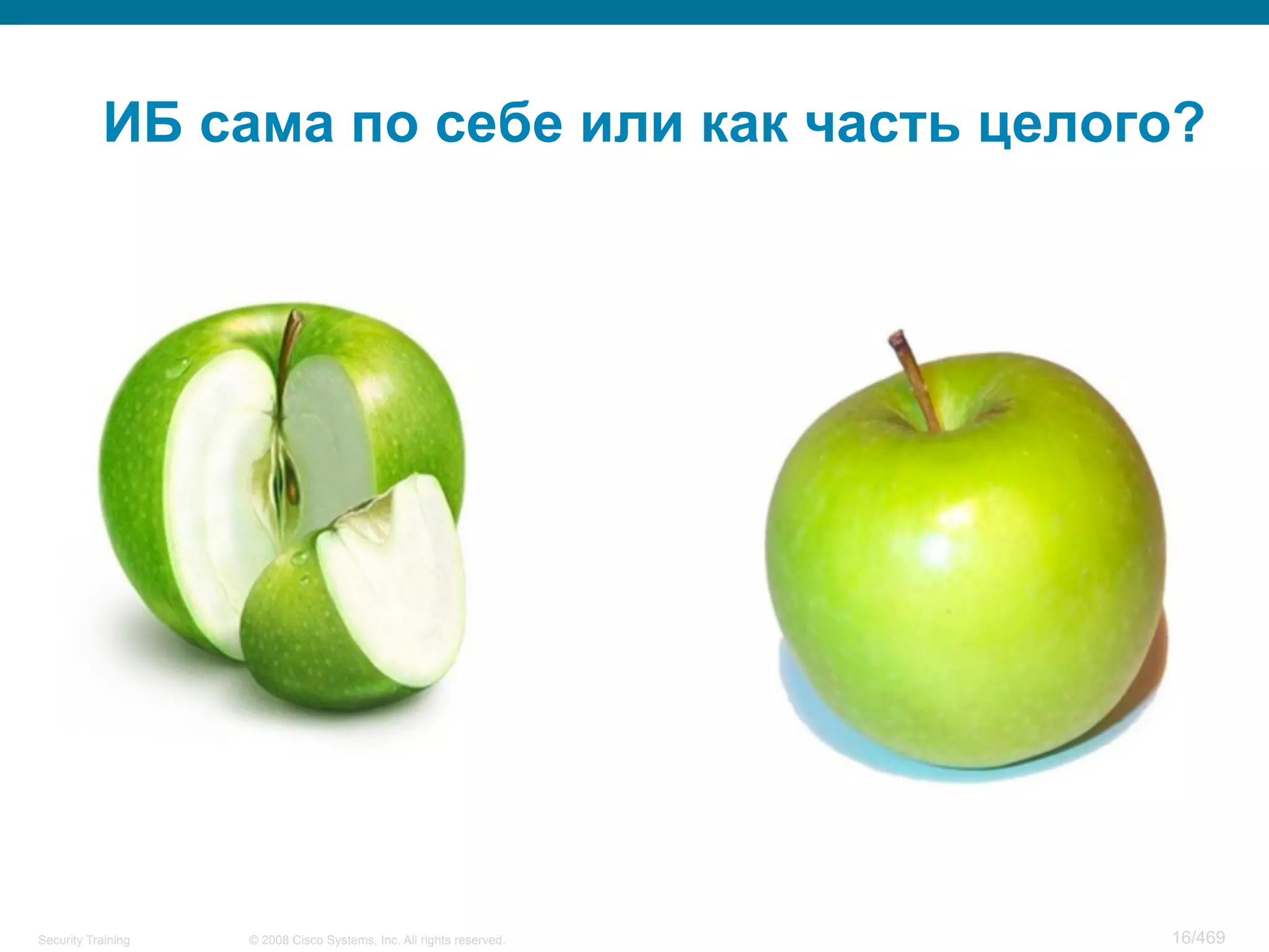 © 2008 Cisco Systems, Inc. All rights reserved.Security Training 16/469
ИБ сама по себе или как часть целого?
 
