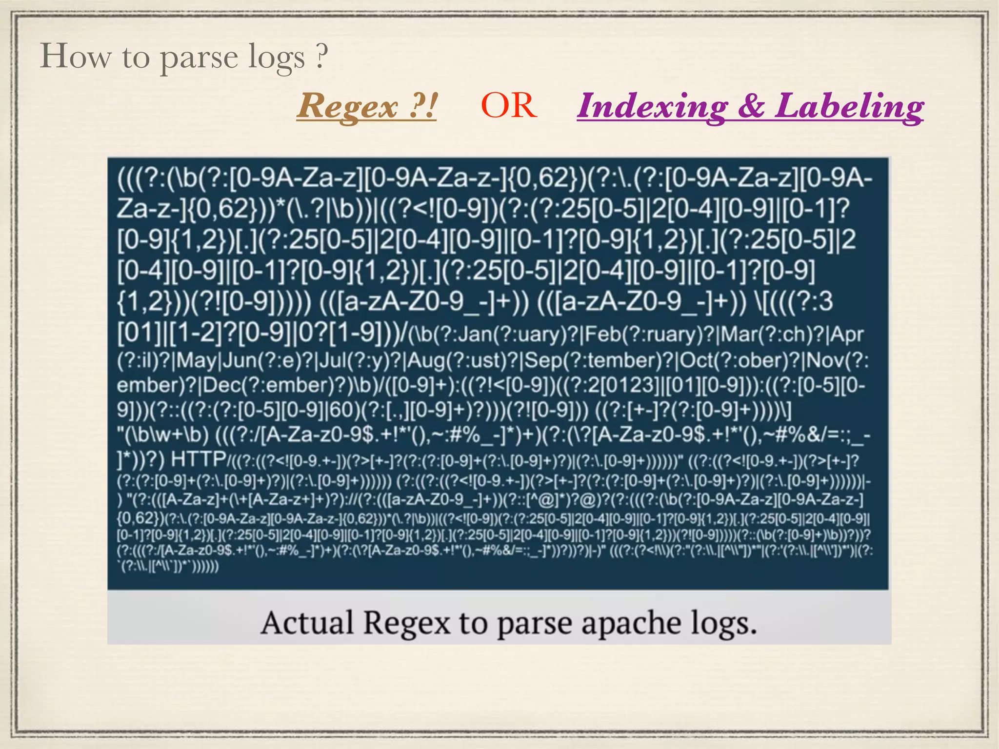 Regex ?!
How to parse logs ?
OR Indexing & Labeling
 