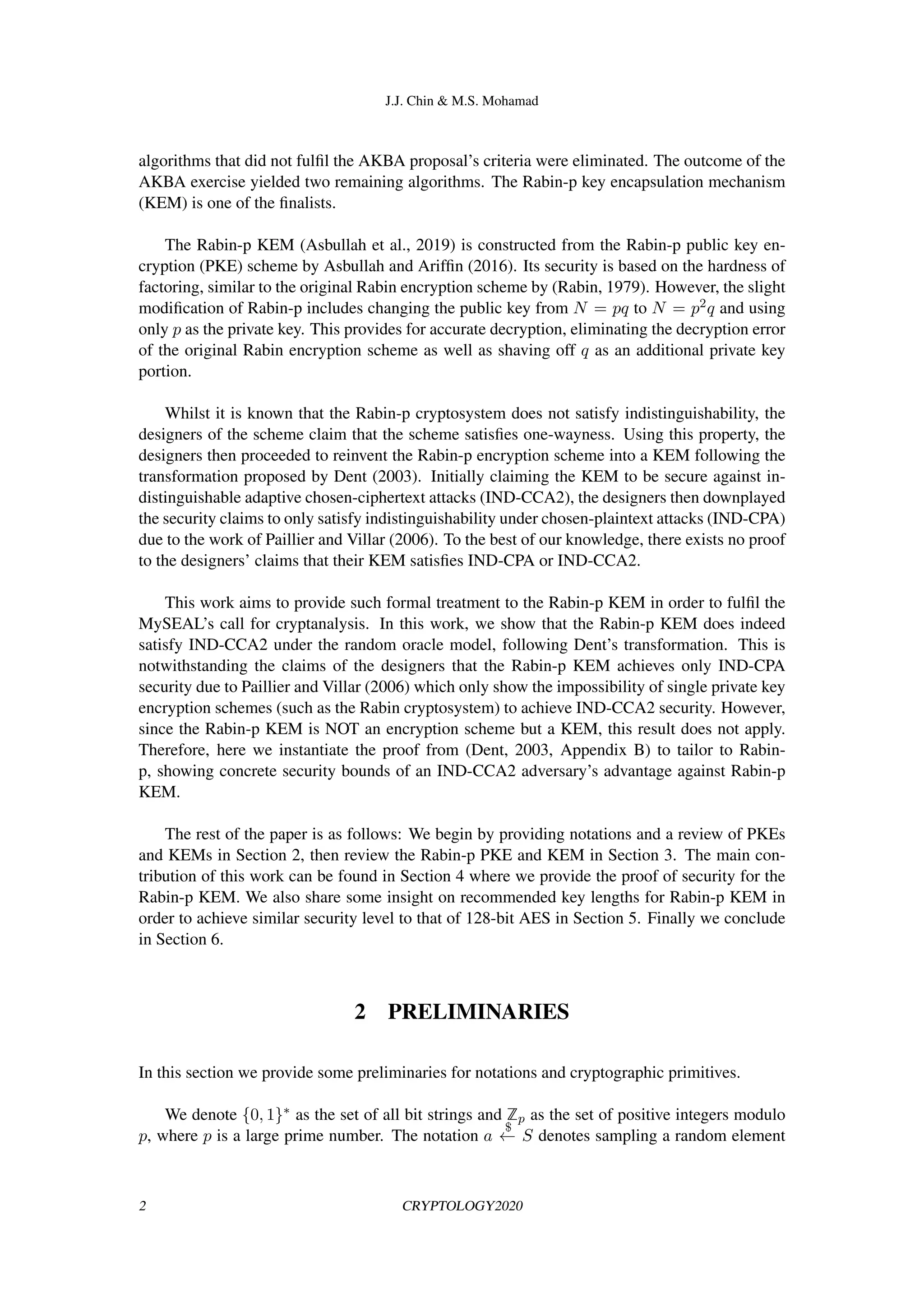 Security of rabin p key encapsulation mechanism | PDF