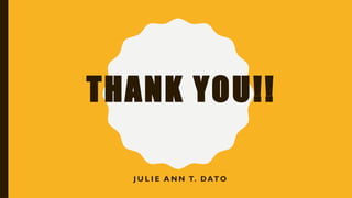 THANK YOU!!
J U L I E A N N T. DATO
 